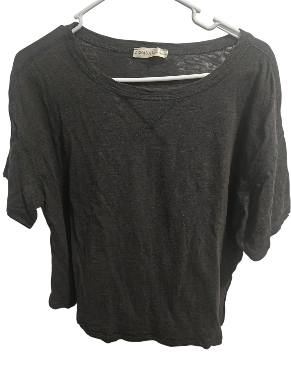 Zenana Slub Cotton Black Short Sleeve Tee L